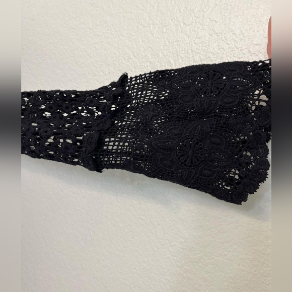 Johnny Was Black Floral Crochet Open Knit Duster Cardigan sz S - Picture 5 of 6